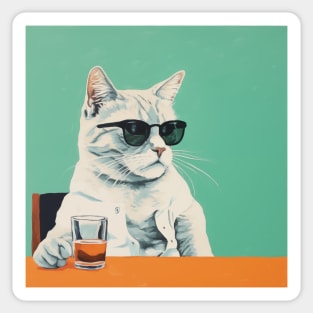 Hipster Cat with Drink Sticker